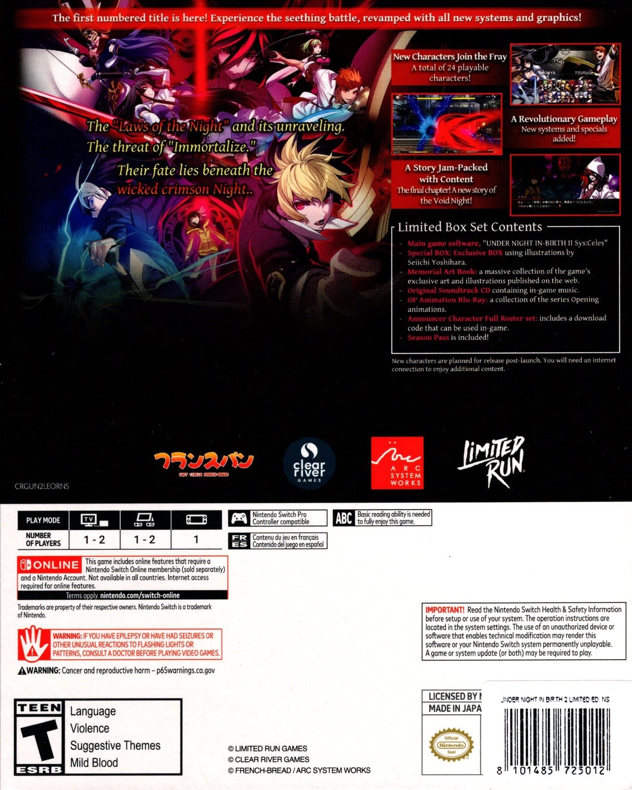 Under Night In-Birth II Sys:Celes Limited Edition - BASCO GAMES
